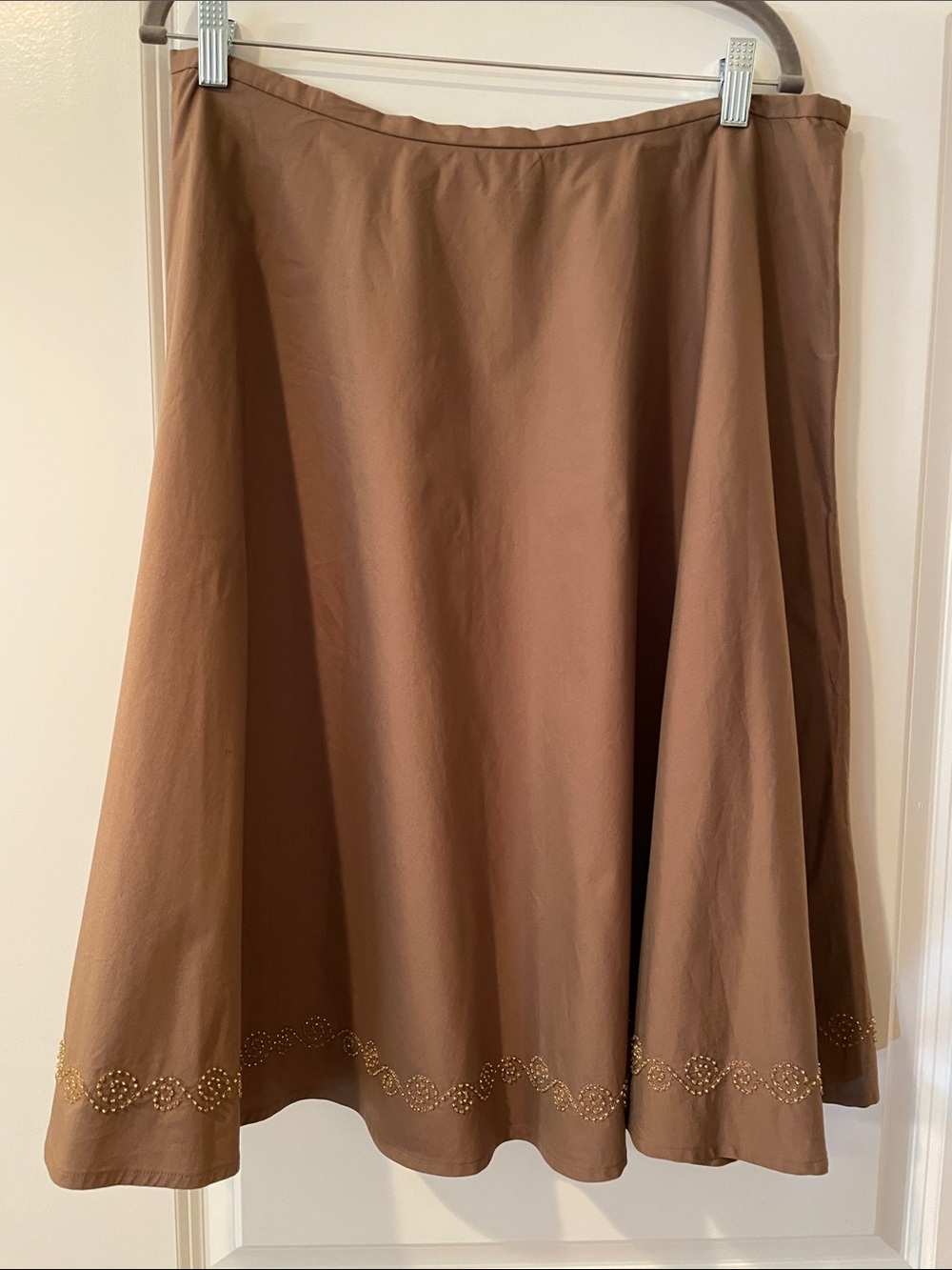 Reba Brown A-Line Skirt with Studded Hem